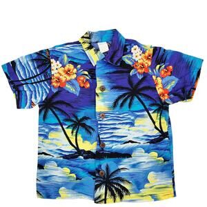 Vintage Palmwave Hawaii Tropical Print 100% Cotton Button-Up Boy's Shirt Size 8